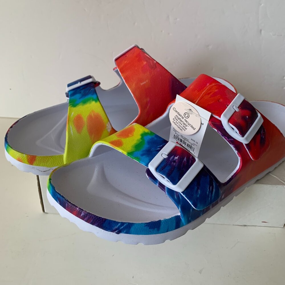 SO TIE DYE PASSION FRUIT SLIDE SANDALS SIZE 10 - Picture 2 of 10
